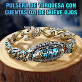 Pulsera SEVERO de Turquesa con Cuentas Dzi de Nueve Ojos – Amuleto de Suerte y Protección, Diseño Unisex, Ideal para Uso Diario y Regalo Especial