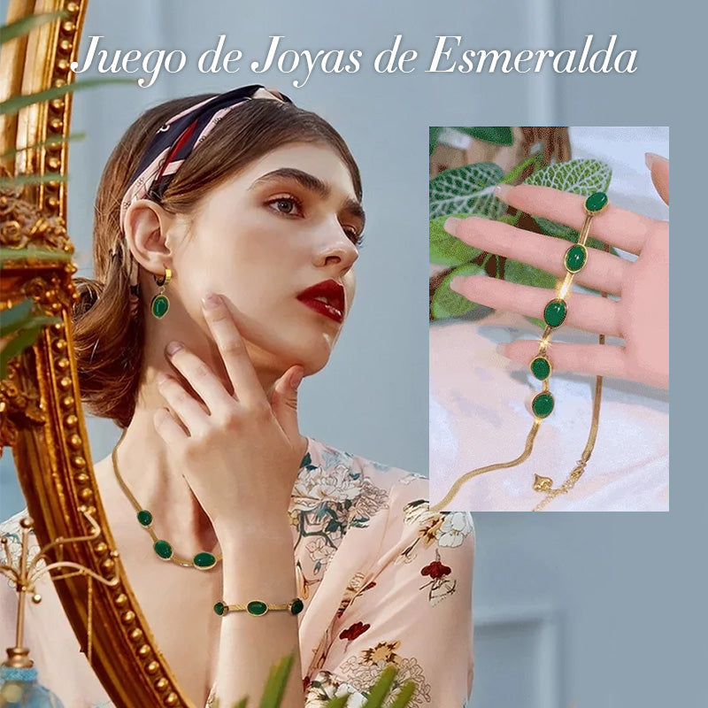 SEVERO Juego de Joyas de Esmeralda: 3 Piezas de Elegancia Atemporal